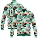 Custom Hawaii Palm Trees 3D Bomber Jacket Full-Snap Varsity Letterman in White and Kelly Green Custom White White-Kelly Green