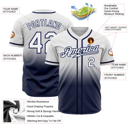 Custom White Navy Baseball Jersey Authentic Fade Fashion Style Custom White White-Navy Authentic Fade Fashion Baseball Jersey