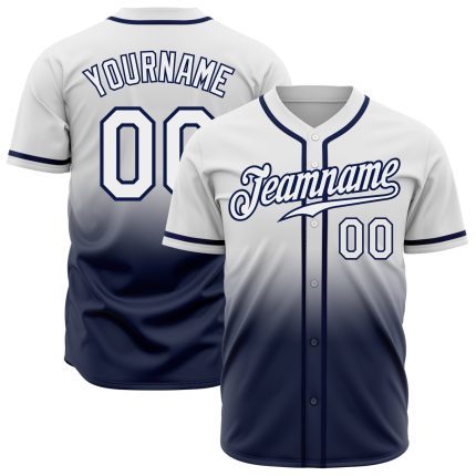 Custom White Navy Baseball Jersey Authentic Fade Fashion Style Custom White White-Navy Authentic Fade Fashion Baseball Jersey