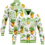 Custom Pineapple 3D Pattern Bomber Jacket - White & Neon Green Snap Varsity Letterman Design Custom White White-Neon Green