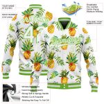 Custom Pineapple 3D Pattern Bomber Jacket - White & Neon Green Snap Varsity Letterman Design Custom White White-Neon Green