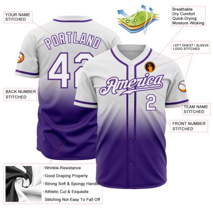 Custom Authentic Fade Fashion Baseball Jersey - White Purple Design Custom White White-Purple Authentic Fade Fashion Baseball