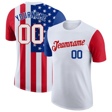 Custom 3D American Flag Performance T-Shirt - White Red - USA Patriot Tee Custom White White-Red 3D American Flag Performance