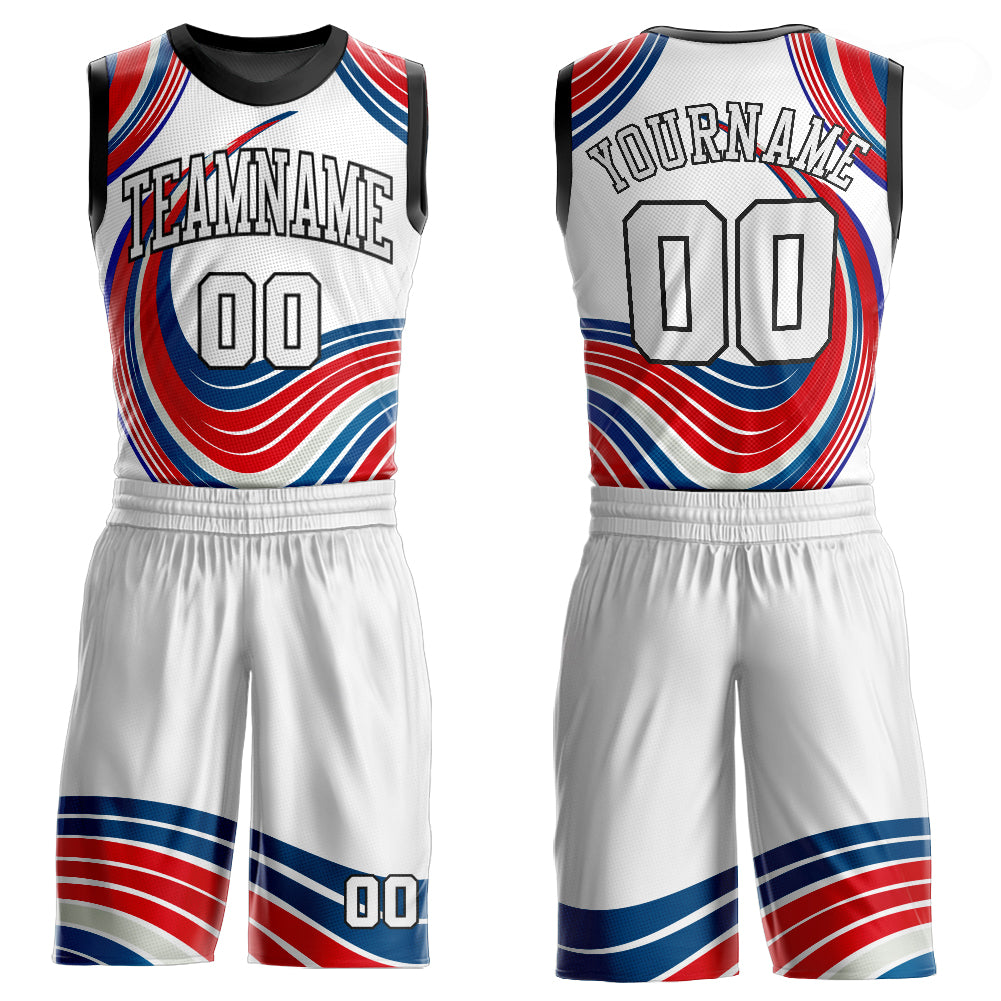 Custom White Red Basketball Jersey Round Neck Sublimation Suit Custom White White-Red Round Neck Sublimation Basketball Suit