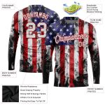 Custom American Flag 3D Long Sleeve Performance T-Shirt - White Red Royal Fashion Tee Custom White White Red-Royal American