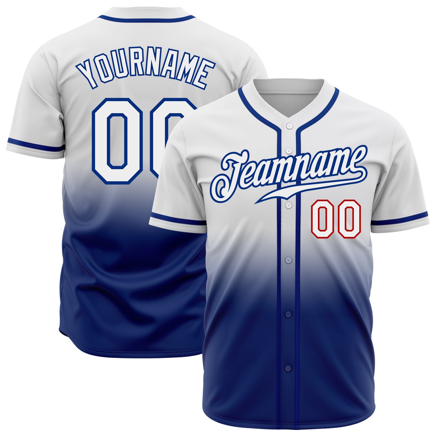 Custom White Red Fade Authentic Fashion Baseball Jersey for Men Custom White White Royal-Red Authentic Fade Fashion Baseball