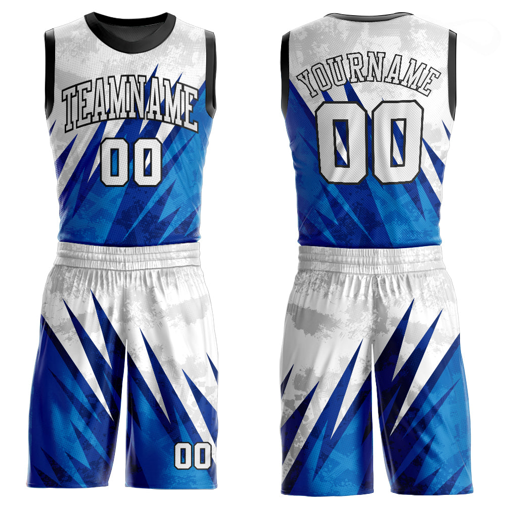 Custom White Royal Basketball Jersey Round Neck Sublimation Suit Custom White White-Royal Round Neck Sublimation Basketball