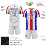 Custom White-Royal Soccer Uniform Jersey - Sublimation Sports Apparel Custom White White-Royal Sublimation Soccer Uniform