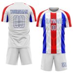 Custom White-Royal Soccer Uniform Jersey - Sublimation Sports Apparel Custom White White-Royal Sublimation Soccer Uniform