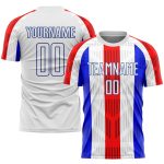 Custom White-Royal Soccer Uniform Jersey - Sublimation Sports Apparel Custom White White-Royal Sublimation Soccer Uniform