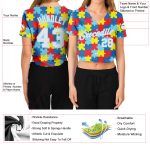 Custom Womens Autism Awareness Puzzle Pieces 3D V-Neck Cropped Baseball Jersey - White-Light Blue Custom Women's Autism Awareness