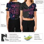 Custom Womens Black Pink Flamingo 3D V-Neck Cropped Baseball Jersey Custom Women's Black Black-Pink Flamingo 3D V-Neck Cropped