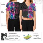 Custom Womens Black Pink 3D V-Neck Cropped Summer Baseball Jersey Custom Women's Black Black-Pink Summer 3D V-Neck Cropped