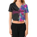Custom Womens Black Pink 3D V-Neck Cropped Summer Baseball Jersey Custom Women's Black Black-Pink Summer 3D V-Neck Cropped