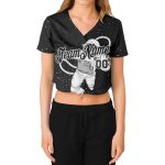 Custom Womens Black White 3D Astronaut V-Neck Cropped Jersey Baseball Shirt Custom Women's Black Black-White Astronaut 3D