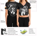 Custom Womens Black White 3D Astronaut V-Neck Cropped Jersey Baseball Shirt Custom Women's Black Black-White Astronaut 3D