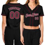 Black Crimson-White V-Neck Cropped Baseball Jersey for Women - Customizable Sportswear Custom Women's Black Crimson-White