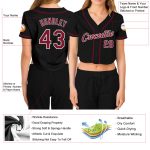 Black Crimson-White V-Neck Cropped Baseball Jersey for Women - Customizable Sportswear Custom Women's Black Crimson-White