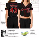 Custom Womens V-Neck Baseball Jersey in Black Red and White, Cropped Style Custom Women's Black Red-White V-Neck Cropped