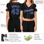 Custom Womens Black Royal White V-Neck Cropped Baseball Jersey Top Custom Women's Black Royal-White V-Neck Cropped Baseball