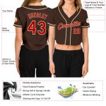 Custom Womens V-Neck Cropped Baseball Jersey in Brown Red-Cream Custom Women's Brown Red-Cream V-Neck Cropped Baseball Jersey