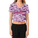 Custom Womens Camo Jersey Pink Black V-Neck Cropped Baseball Salute to Service Custom Women's Camo Pink-Black Salute To Service