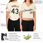 Custom Womens V-Neck Cropped Baseball Jersey - Cream Black Crimson Custom Women's Cream Black-Crimson V-Neck Cropped Baseball