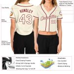 Custom Womens V-Neck Cropped Baseball Jersey in Cream and Crimson Custom Women's Cream Cream-Crimson V-Neck Cropped Baseball