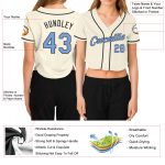 Custom Womens V-Neck Cropped Baseball Jersey in Cream and Light Blue Steel Gray Custom Women's Cream Light Blue-Steel Gray
