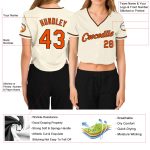 Custom Womens V-Neck Baseball Jersey - Cream and Orange-Black Cropped Design Custom Women's Cream Orange-Black V-Neck Cropped