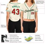 Womens Custom V-Neck Baseball Jersey in Cream Red and Kelly Green - Cropped Style Custom Women's Cream Red-Kelly Green V-Neck
