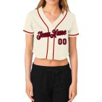 Custom Womens Cream Red-Navy V-Neck Cropped Jersey - Baseball Style 5544 Custom Women's Cream Red-Navy V-Neck Cropped Baseball