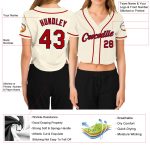 Custom Womens Cream Red-Navy V-Neck Cropped Jersey - Baseball Style 5544 Custom Women's Cream Red-Navy V-Neck Cropped Baseball