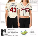 Custom Womens Cream Red Navy V-Neck Cropped Jersey - Baseball Style 9706 Custom Women's Cream Red-Navy V-Neck Cropped Baseball