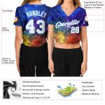 Womens Custom 3D V-Neck Cropped Baseball Jersey in Galactic White and Light Blue Custom Women's Galactic White-Light Blue