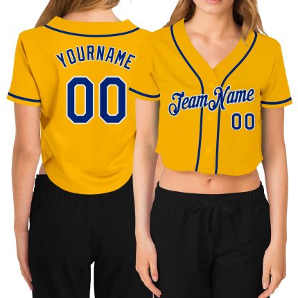 Custom gold and white women's cropped baseball jersey