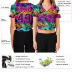 Custom Graffiti Pattern Neon Purple-Pink Womens 3D V-Neck Cropped Baseball Jersey Custom Women's Graffiti Pattern Purple-Pink
