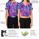 Custom Graffiti Pattern Womens 3D V-Neck Cropped Baseball Jersey - Purple-White Words Design Custom Women's Graffiti Pattern