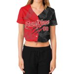 Custom Womens Graffiti Pattern 3D V-Neck Cropped Baseball Jersey | Red and White Custom Women's Graffiti Pattern Red-White