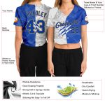 Custom Graffiti Pattern Royal Gold Scratch 3D V-Neck Cropped Baseball Jersey for Women Custom Women's Graffiti Pattern Royal-Old