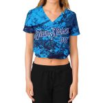 Custom Womens Abstract Graffiti 3D Ink Design V-Neck Cropped Baseball Jersey - Handmade Royal White Art Custom Women's Graffiti
