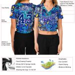 Custom Womens Graffiti Abstract Urban Street Art 3D V-Neck Cropped Baseball Jersey - Royal-White Design Custom Women's Graffiti