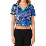 Custom Womens Graffiti Abstract Urban Street Art 3D V-Neck Cropped Baseball Jersey - Royal-White Design Custom Women's Graffiti