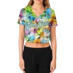 Womens Graffiti Pattern 3D V-Neck Cropped Baseball Jersey White-Kelly Green Custom Custom Women's Graffiti Pattern White-Kelly