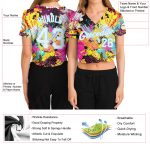 Custom Psychedelic Graffiti V-Neck Cropped Baseball Jersey for Women - White-Light Blue 3D Design Custom Women's Graffiti