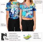 Custom Womens Multi-Colored Graffiti Pattern 3D V-Neck Cropped Baseball Jersey in White-Light Blue Custom Women's Graffiti