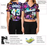 Custom Womens 3D V-Neck Baseball Jersey, Graffiti Pattern with White-Light Blue Splashes, Cropped Design Custom Women's Graffiti
