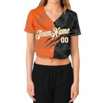Custom Womens Graffiti Pattern Baseball Jersey 3D V-Neck Cropped White-Old Gold Custom Women's Graffiti Pattern White-Old