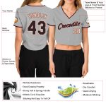 Custom Womens V-Neck Baseball Jersey in Gray Black Crimson-Cream, Cropped Style Custom Women's Gray Black Crimson-Cream V-Neck