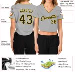 Custom Womens Gray Black Gold V-Neck Cropped Jersey for Sports and Casual Wear Custom Women's Gray Black-Gold V-Neck Cropped